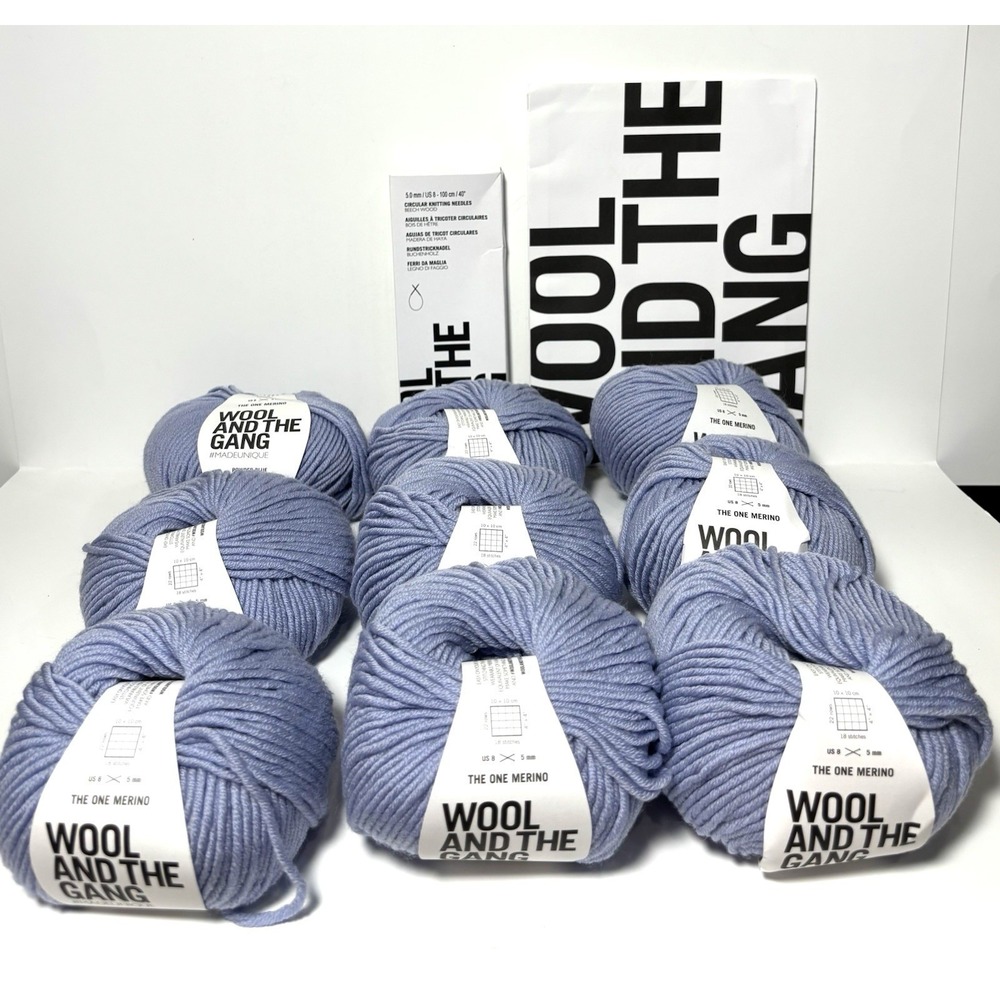 Wool and the Gang The One Merino Yarn Lot Lavender Purple w/ Needles 9 Skeins